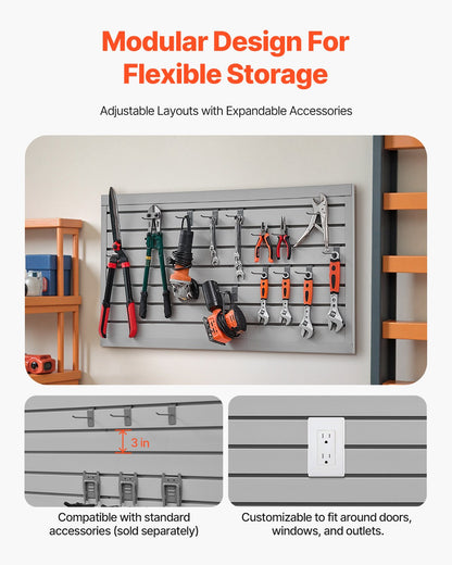 VEVOR Slat Wall Paneling, 2 x 4 ft, PVC Garage Slatwall with Modular Design, Grey Slat Wall Easy-to-Install Adjustable Slatwall Panel with Coupling Structure & DIY Cutting, Fits for Storage & Display - BTQBPVC8SQFTHOMMCV0 - view 5