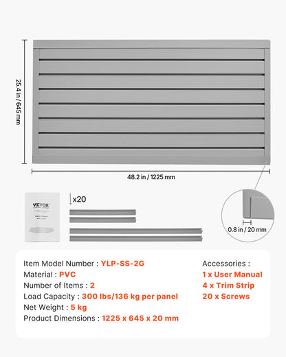VEVOR Slat Wall Paneling, 2 x 4 ft, PVC Garage Slatwall with Modular Design, Grey Slat Wall Easy-to-Install Adjustable Slatwall Panel with Coupling Structure & DIY Cutting, Fits for Storage & Display - BTQBPVC8SQFTHOMMCV0 - view 8