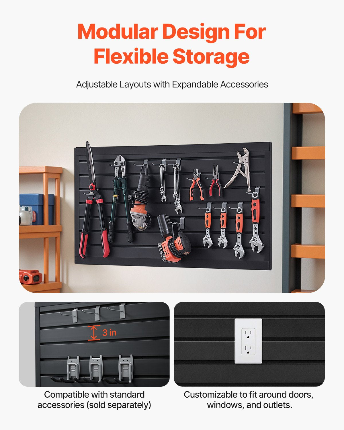 VEVOR Slat Wall Paneling, 2 x 4 ft, PVC Garage Slatwall with Modular Design, Black Slat Wall Easy-to-Install Adjustable Slatwall Panel with Coupling Structure & DIY Cutting, Fits for Storage & Display - BTQBPVC8SQFTVJJ5HV0 - view 5