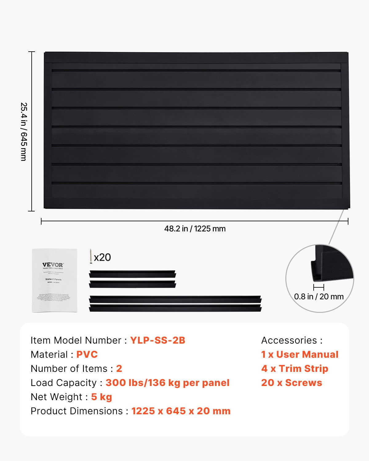 VEVOR Slat Wall Paneling, 2 x 4 ft, PVC Garage Slatwall with Modular Design, Black Slat Wall Easy-to-Install Adjustable Slatwall Panel with Coupling Structure & DIY Cutting, Fits for Storage & Display - BTQBPVC8SQFTVJJ5HV0 - view 8