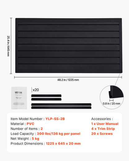 VEVOR Slat Wall Paneling, 2 x 4 ft, PVC Garage Slatwall with Modular Design, Black Slat Wall Easy-to-Install Adjustable Slatwall Panel with Coupling Structure & DIY Cutting, Fits for Storage & Display - BTQBPVC8SQFTVJJ5HV0 - view 8