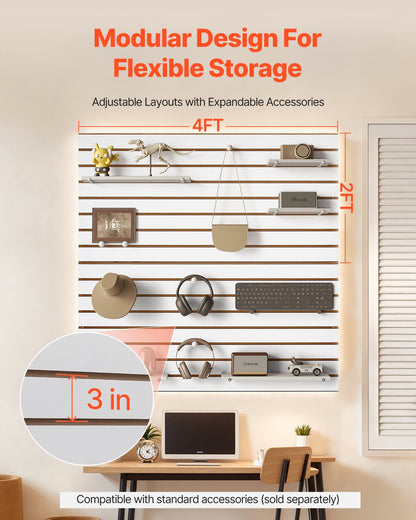 VEVOR Slat Wall Paneling, 4 x 4 ft, MDF Garage Slatwall with Modular Design, White Slat Wall Easy-to-Install Adjustable Slatwall Panel with Coupling Structure & DIY Cutting, Fits for Storage & Display - BTQBXWB16SQF0BHOKV0 - view 5