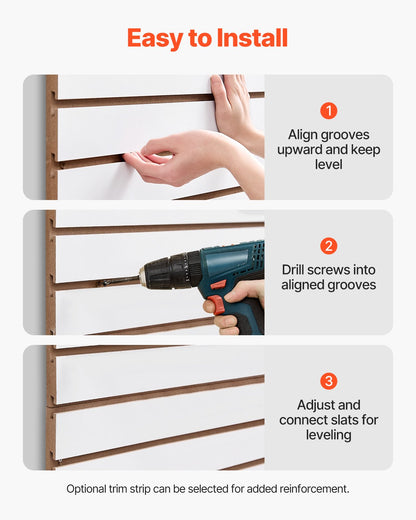 VEVOR Slat Wall Paneling, 4 x 4 ft, MDF Garage Slatwall with Modular Design, White Slat Wall Easy-to-Install Adjustable Slatwall Panel with Coupling Structure & DIY Cutting, Fits for Storage & Display - BTQBXWB16SQF0BHOKV0 - view 7