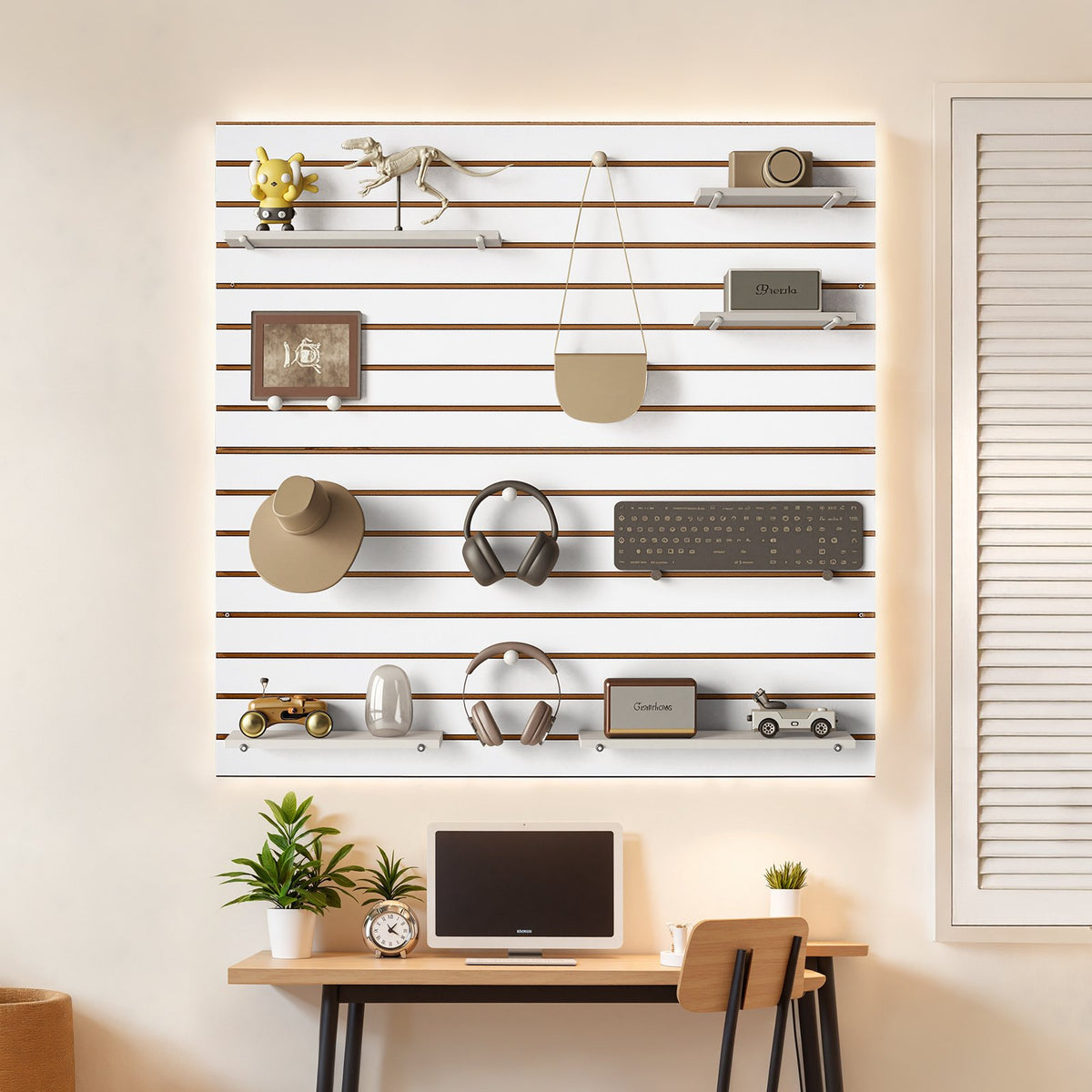 VEVOR Slat Wall Paneling, 4 x 4 ft, MDF Garage Slatwall with Modular Design, White Slat Wall Easy-to-Install Adjustable Slatwall Panel with Coupling Structure & DIY Cutting, Fits for Storage & Display - BTQBXWB16SQF0BHOKV0 - view 9