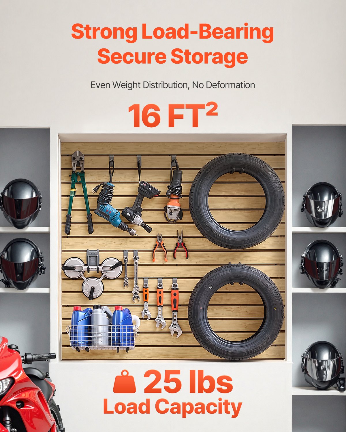 VEVOR Slat Wall Paneling, 4 x 4ft, MDF Garage Slatwall with Modular Design, Natural Slat Wall Easy-to-Install Adjustable Slatwall Panel with Coupling Structure & DIY Cutting, Fit for Storage & Display - BTQBXWB16SQFXJD1EV0 - view 3