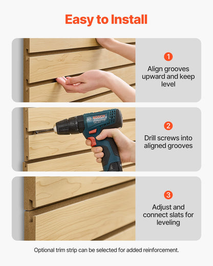 VEVOR Slat Wall Paneling, 4 x 4ft, MDF Garage Slatwall with Modular Design, Natural Slat Wall Easy-to-Install Adjustable Slatwall Panel with Coupling Structure & DIY Cutting, Fit for Storage & Display - BTQBXWB16SQFXJD1EV0 - view 7