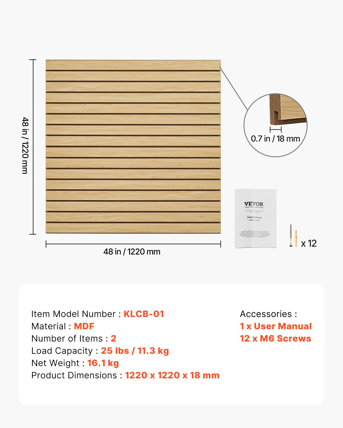 VEVOR Slat Wall Paneling, 4 x 4ft, MDF Garage Slatwall with Modular Design, Natural Slat Wall Easy-to-Install Adjustable Slatwall Panel with Coupling Structure & DIY Cutting, Fit for Storage & Display - BTQBXWB16SQFXJD1EV0 - view 8