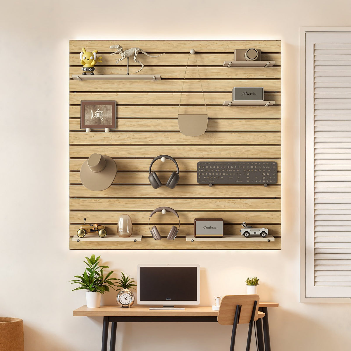 VEVOR Slat Wall Paneling, 4 x 4ft, MDF Garage Slatwall with Modular Design, Natural Slat Wall Easy-to-Install Adjustable Slatwall Panel with Coupling Structure & DIY Cutting, Fit for Storage & Display - BTQBXWB16SQFXJD1EV0 - view 9