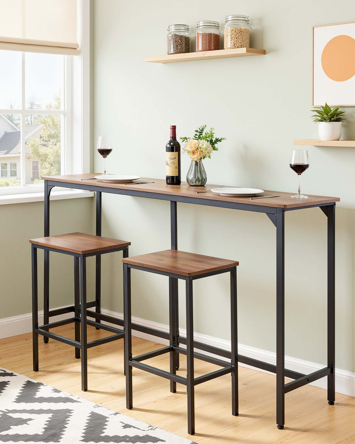 VEVOR Bar Table, 1PCS 63″ Kitchen Bar Table, Tall Dining Tables with Rounded Edge, Rectangular High Top Kitchen Tables for Balcony, Living Room, Light Brown, Black, Extended Horizontal Design - BTZEK1JTJXGYIGI3C001V0 - view 3