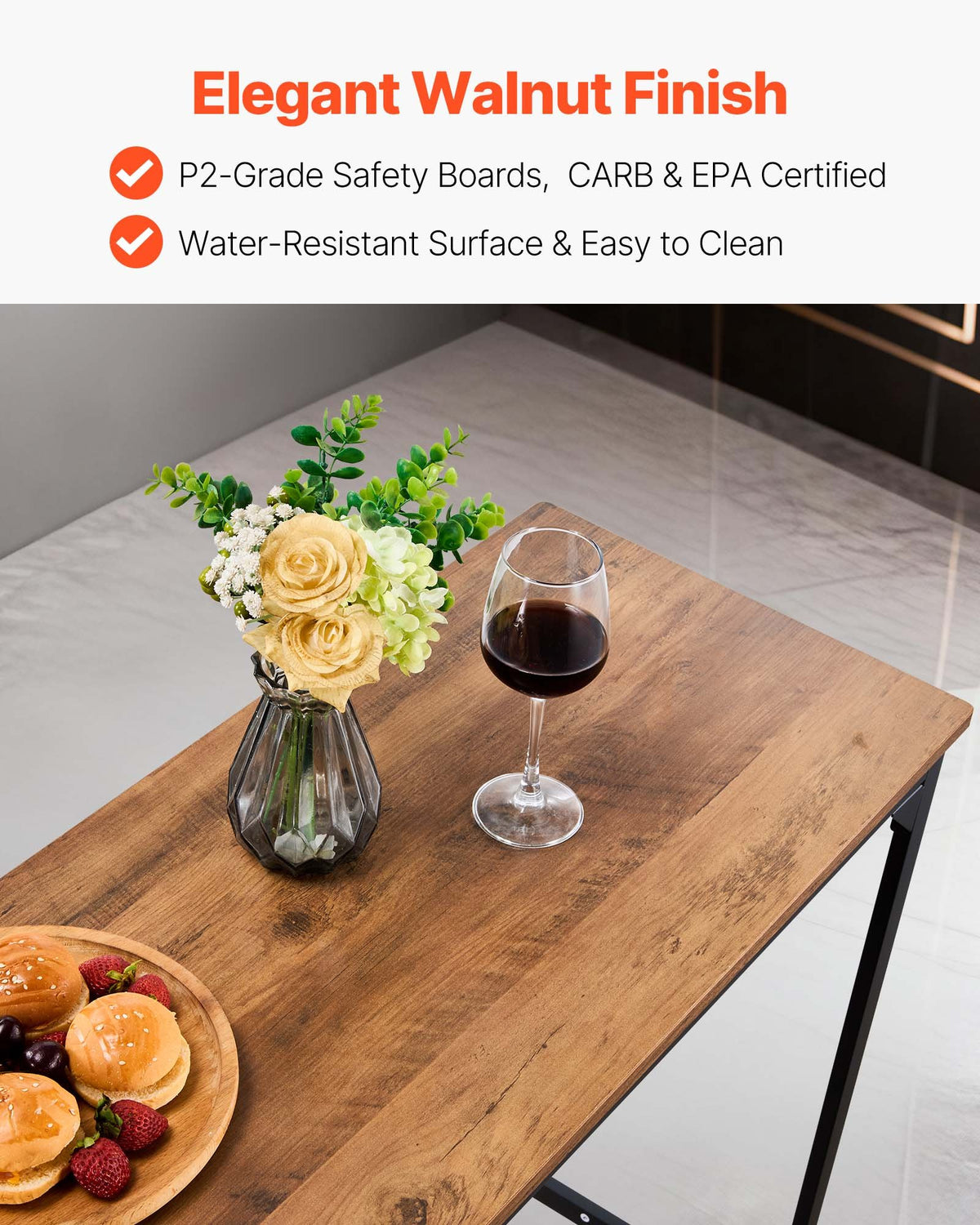 VEVOR Bar Table, 1PCS 63″ Kitchen Bar Table, Tall Dining Tables with Rounded Edge, Rectangular High Top Kitchen Tables for Balcony, Living Room, Light Brown, Black, Extended Horizontal Design - BTZEK1JTJXGYIGI3C001V0 - view 5