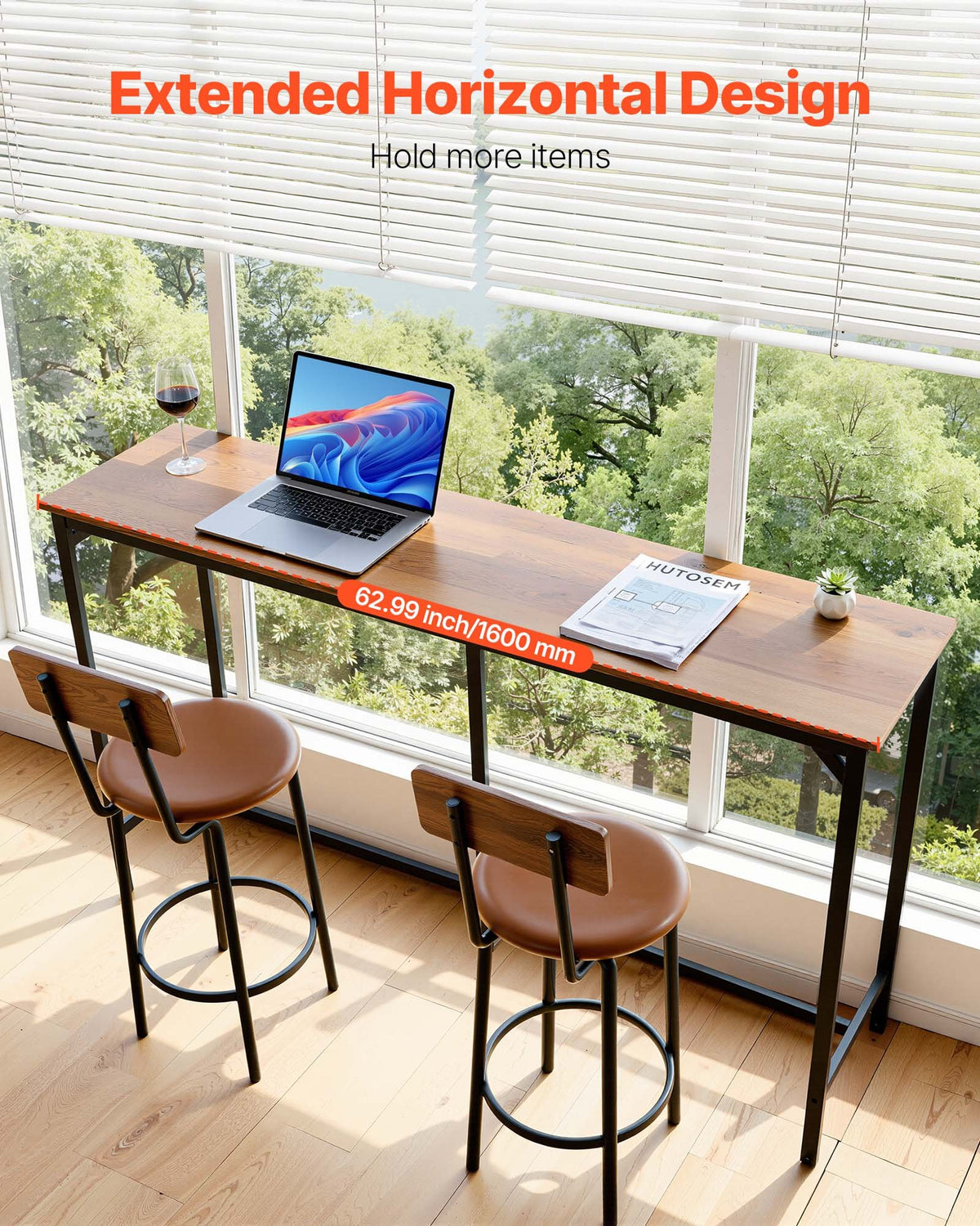 VEVOR Bar Table, 1PCS 63″ Kitchen Bar Table, Tall Dining Tables with Rounded Edge, Rectangular High Top Kitchen Tables for Balcony, Living Room, Light Brown, Black, Extended Horizontal Design - BTZEK1JTJXGYIGI3C001V0 - view 6