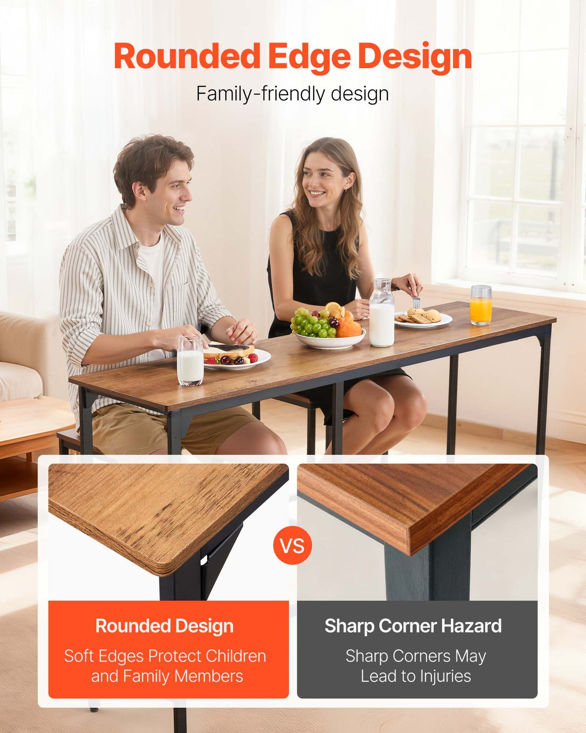 VEVOR Bar Table, 1PCS 63″ Kitchen Bar Table, Tall Dining Tables with Rounded Edge, Rectangular High Top Kitchen Tables for Balcony, Living Room, Light Brown, Black, Extended Horizontal Design - BTZEK1JTJXGYIGI3C001V0 - view 7