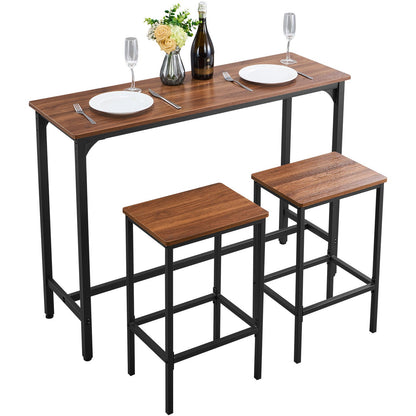 VEVOR Bar Table, 3PCS 47″ Bars Tables Set, Bar Tables and Chair Set with Rounded Edge Design, Rectangular Pub Table with Two Stools for Office Desk, Breakfast Corner, Mini Bars, Rustic Brown, Black - BTZEK3JTJXGYGKY9U001V0 - view 1