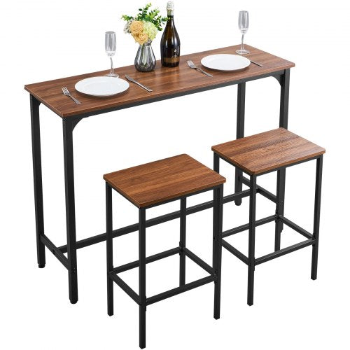 VEVOR Bar Table, 3PCS 47″ Bars Tables Set, Bar Tables and Chair Set with Rounded Edge Design, Rectangular Pub Table with Two Stools for Office Desk, Breakfast Corner, Mini Bars, Rustic Brown, Black - BTZEK3JTJXGYGKY9U001V0 - view 2