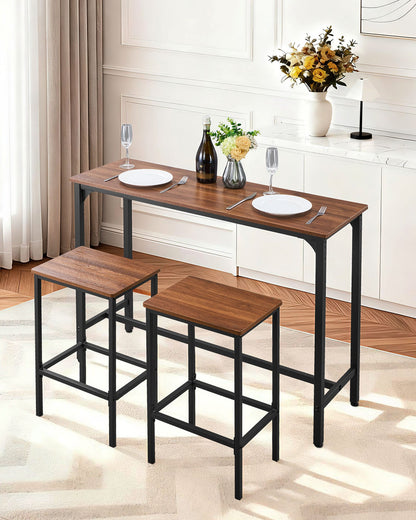 VEVOR Bar Table, 3PCS 47″ Bars Tables Set, Bar Tables and Chair Set with Rounded Edge Design, Rectangular Pub Table with Two Stools for Office Desk, Breakfast Corner, Mini Bars, Rustic Brown, Black - BTZEK3JTJXGYGKY9U001V0 - view 3