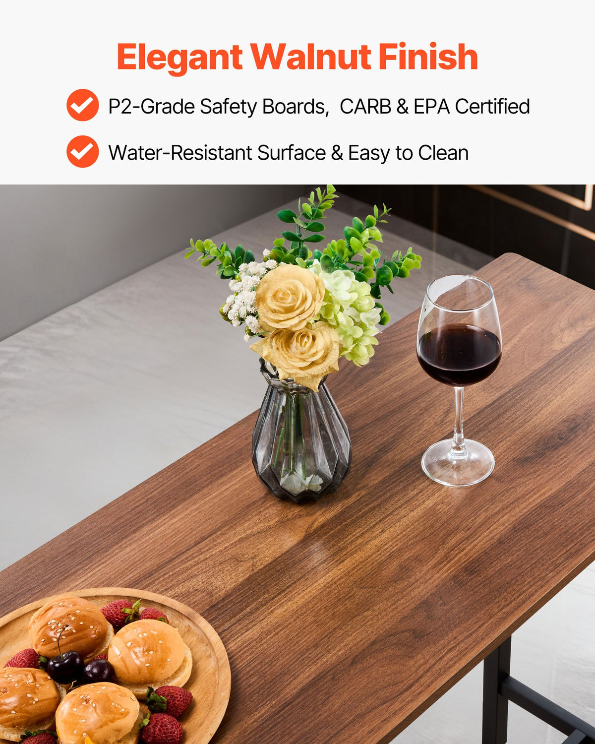 VEVOR Bar Table, 3PCS 47″ Bars Tables Set, Bar Tables and Chair Set with Rounded Edge Design, Rectangular Pub Table with Two Stools for Office Desk, Breakfast Corner, Mini Bars, Rustic Brown, Black - BTZEK3JTJXGYGKY9U001V0 - view 5