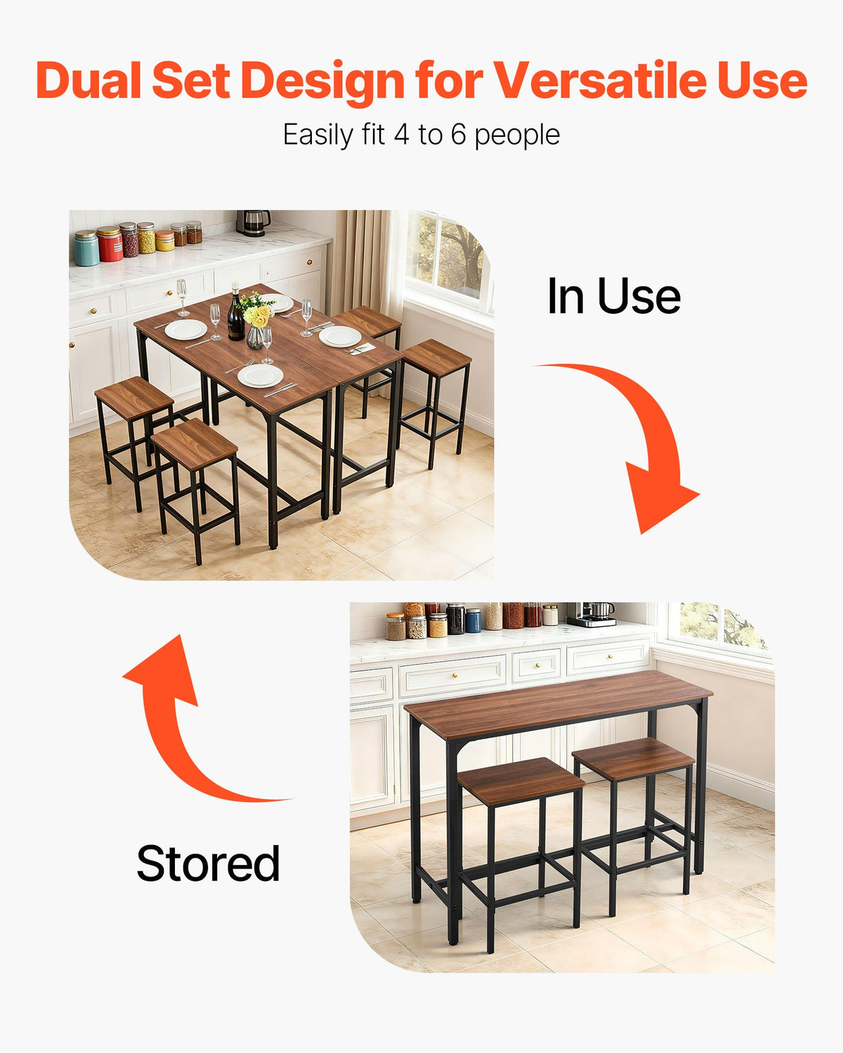 VEVOR Bar Table, 3PCS 47″ Bars Tables Set, Bar Tables and Chair Set with Rounded Edge Design, Rectangular Pub Table with Two Stools for Office Desk, Breakfast Corner, Mini Bars, Rustic Brown, Black - BTZEK3JTJXGYGKY9U001V0 - view 6
