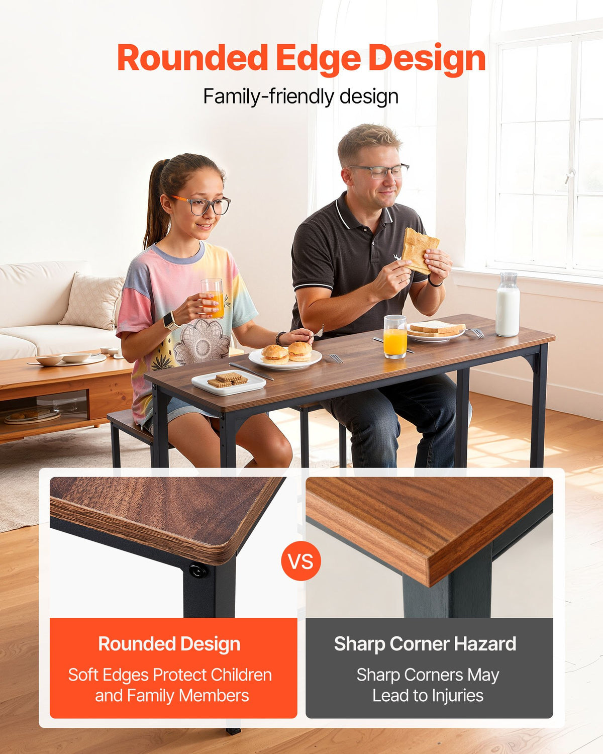 VEVOR Bar Table, 3PCS 47″ Bars Tables Set, Bar Tables and Chair Set with Rounded Edge Design, Rectangular Pub Table with Two Stools for Office Desk, Breakfast Corner, Mini Bars, Rustic Brown, Black - BTZEK3JTJXGYGKY9U001V0 - view 7