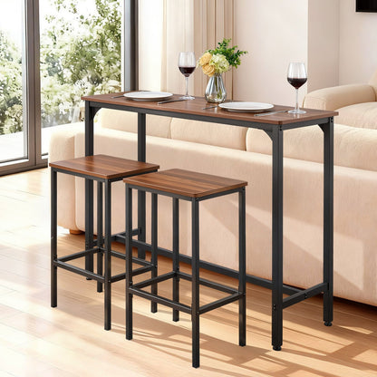 VEVOR Bar Table, 3PCS 47″ Bars Tables Set, Bar Tables and Chair Set with Rounded Edge Design, Rectangular Pub Table with Two Stools for Office Desk, Breakfast Corner, Mini Bars, Rustic Brown, Black - BTZEK3JTJXGYGKY9U001V0 - view 9