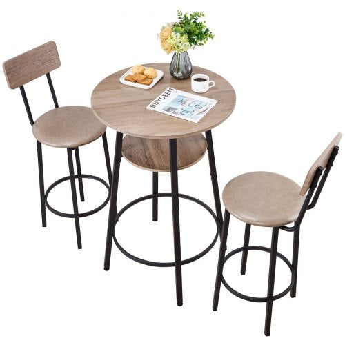 VEVOR Bar Table, 3PCS 23.5″ Bars Tables Set, Bar Tables and Chair Set with Rounded Corner Design, Round Pub Table with Two Stools for Office Desk, Breakfast Corner, Mini Bars, Light Gray, Black - BTZEK3JTYXGYWTHHM001V0 - view 2