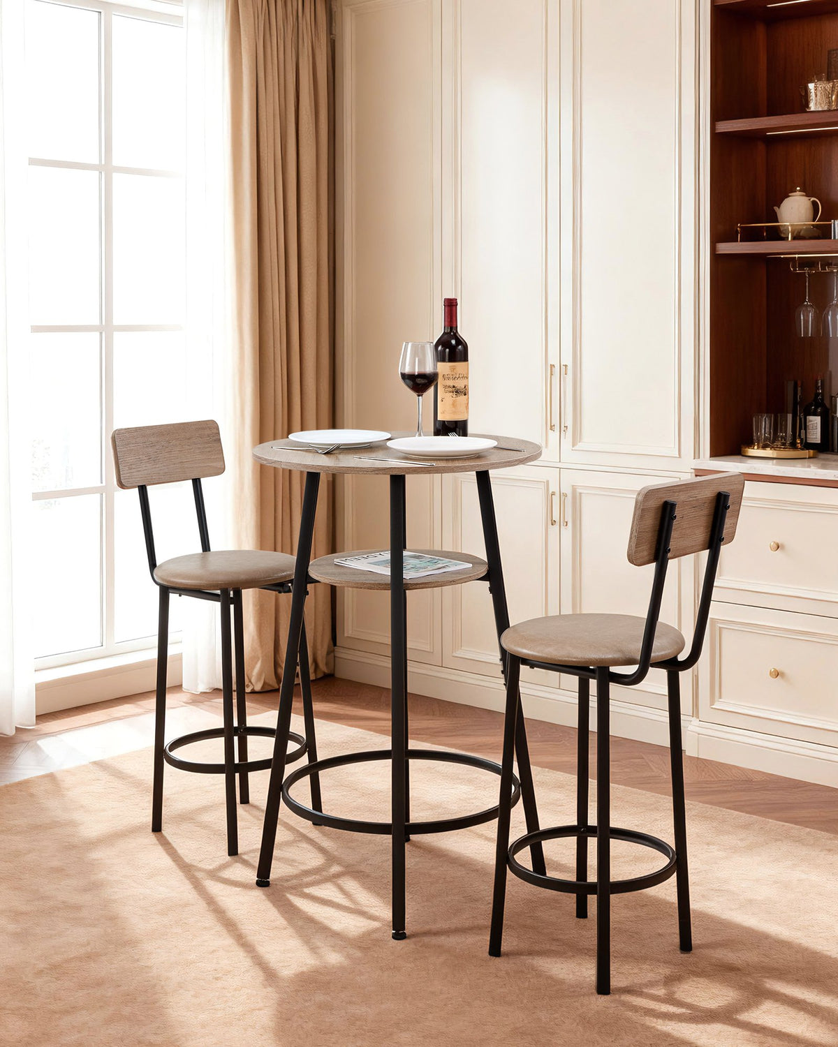 VEVOR Bar Table, 3PCS 23.5″ Bars Tables Set, Bar Tables and Chair Set with Rounded Corner Design, Round Pub Table with Two Stools for Office Desk, Breakfast Corner, Mini Bars, Light Gray, Black - BTZEK3JTYXGYWTHHM001V0 - view 3