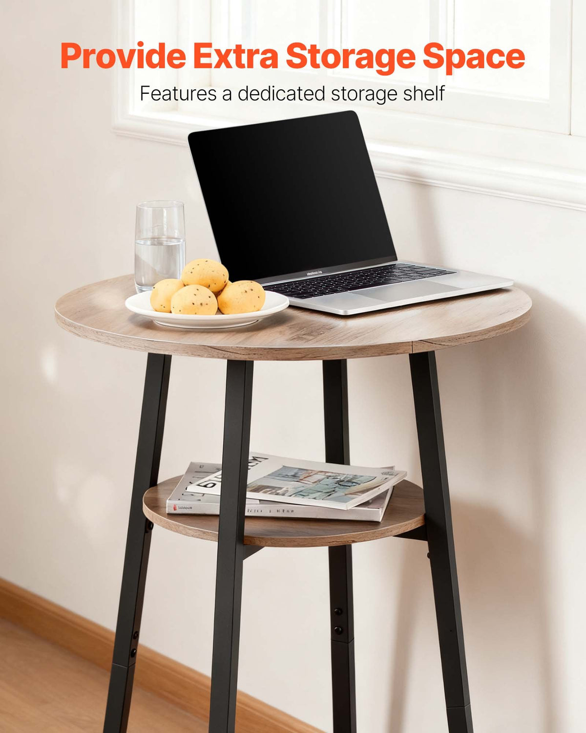 VEVOR Bar Table, 3PCS 23.5″ Bars Tables Set, Bar Tables and Chair Set with Rounded Corner Design, Round Pub Table with Two Stools for Office Desk, Breakfast Corner, Mini Bars, Light Gray, Black - BTZEK3JTYXGYWTHHM001V0 - view 6