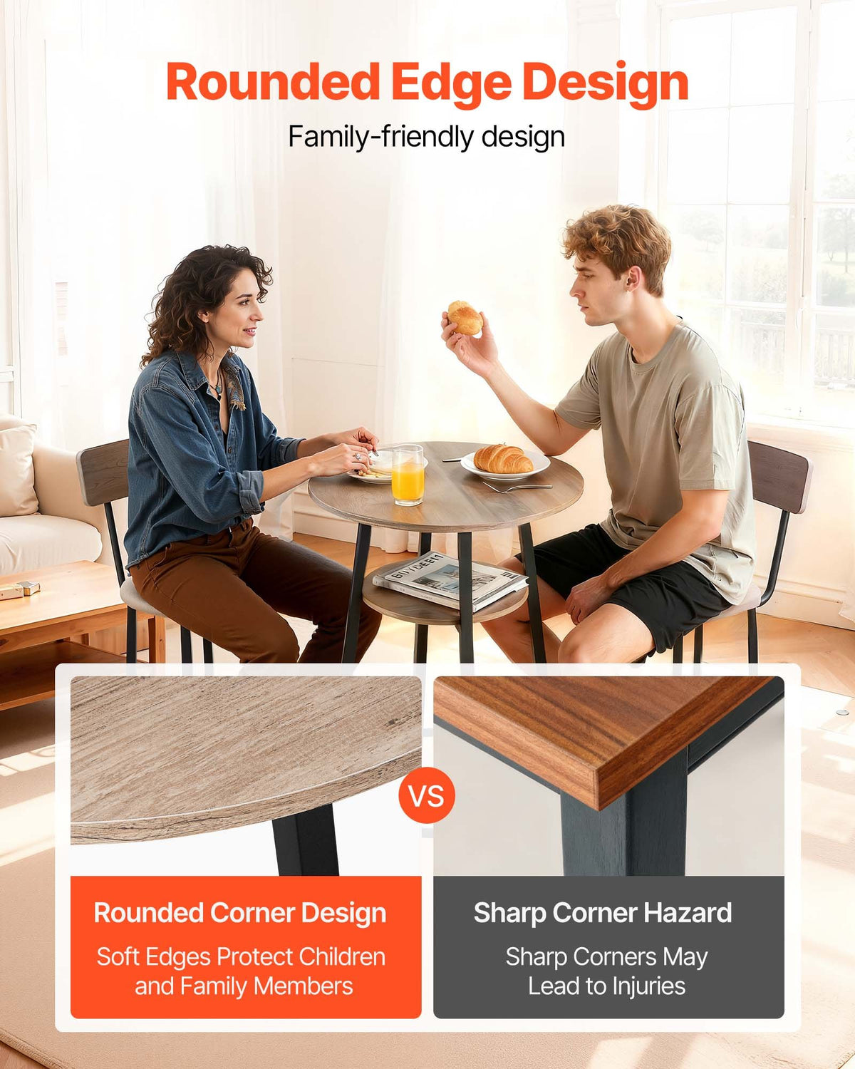VEVOR Bar Table, 3PCS 23.5″ Bars Tables Set, Bar Tables and Chair Set with Rounded Corner Design, Round Pub Table with Two Stools for Office Desk, Breakfast Corner, Mini Bars, Light Gray, Black - BTZEK3JTYXGYWTHHM001V0 - view 7