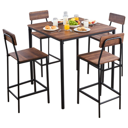 VEVOR Bar Table, 5PCS 35″ Bars Tables Set, Bar Tables and Chair Set with Rounded Edge Design, Square Pub Table with Four Stools for Living Room, Dining Room, Kitchen, Walnut Color, Black - BTZEK5JTFXGYDEG0I001V0 - view 1