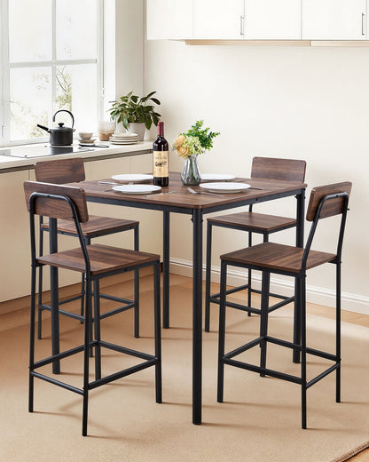 VEVOR Bar Table, 5PCS 35″ Bars Tables Set, Bar Tables and Chair Set with Rounded Edge Design, Square Pub Table with Four Stools for Living Room, Dining Room, Kitchen, Walnut Color, Black - BTZEK5JTFXGYDEG0I001V0 - view 3