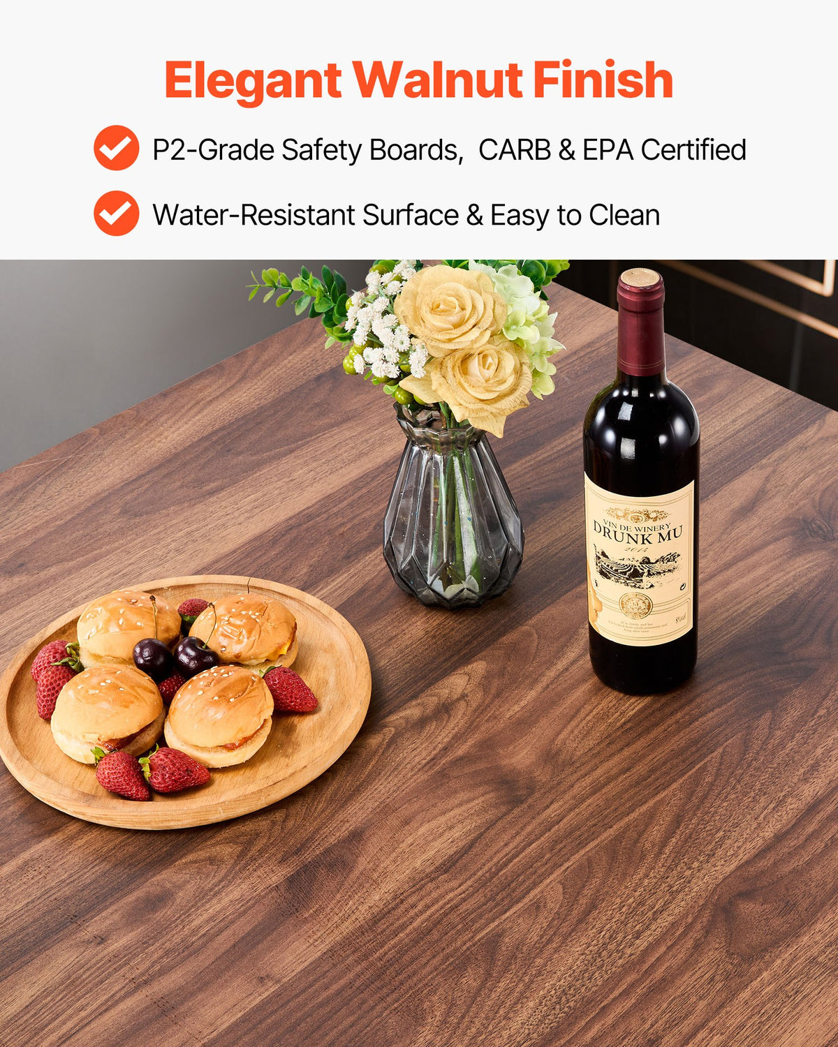 VEVOR Bar Table, 5PCS 35″ Bars Tables Set, Bar Tables and Chair Set with Rounded Edge Design, Square Pub Table with Four Stools for Living Room, Dining Room, Kitchen, Walnut Color, Black - BTZEK5JTFXGYDEG0I001V0 - view 5
