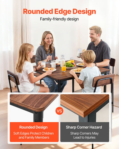 VEVOR Bar Table, 5PCS 35″ Bars Tables Set, Bar Tables and Chair Set with Rounded Edge Design, Square Pub Table with Four Stools for Living Room, Dining Room, Kitchen, Walnut Color, Black - BTZEK5JTFXGYDEG0I001V0 - view 7