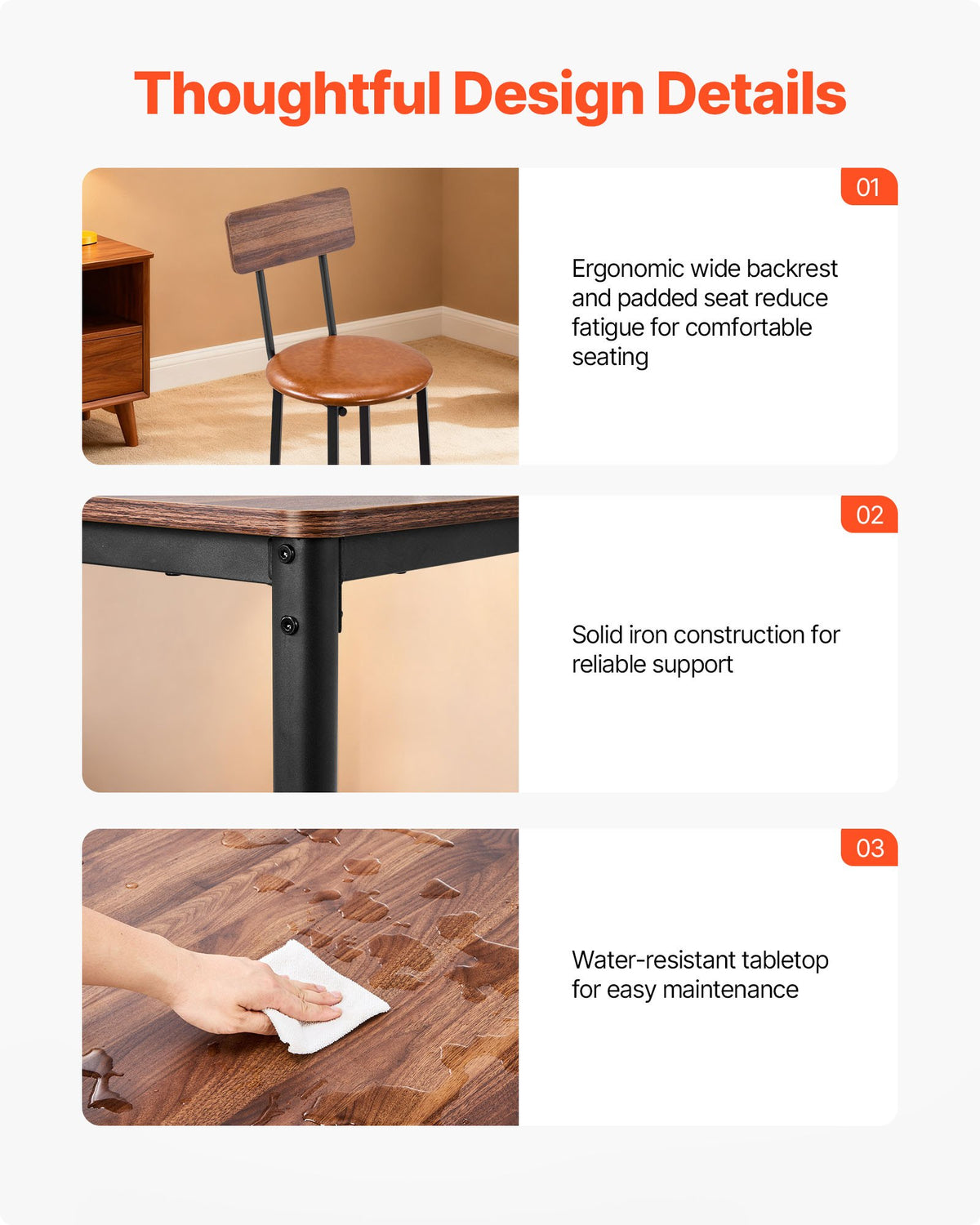 VEVOR Bar Table, 5PCS 35″ Bars Tables Set, Bar Tables and Chair Set with Rounded Edge Design, Square Pub Table with Four Stools for Living Room, Dining Room, Kitchen, Walnut Color, Black - BTZEK5JTFXGYDEG0I001V0 - view 8