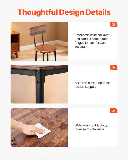 VEVOR Bar Table, 5PCS 35″ Bars Tables Set, Bar Tables and Chair Set with Rounded Edge Design, Square Pub Table with Four Stools for Living Room, Dining Room, Kitchen, Walnut Color, Black - BTZEK5JTFXGYDEG0I001V0 - view 8