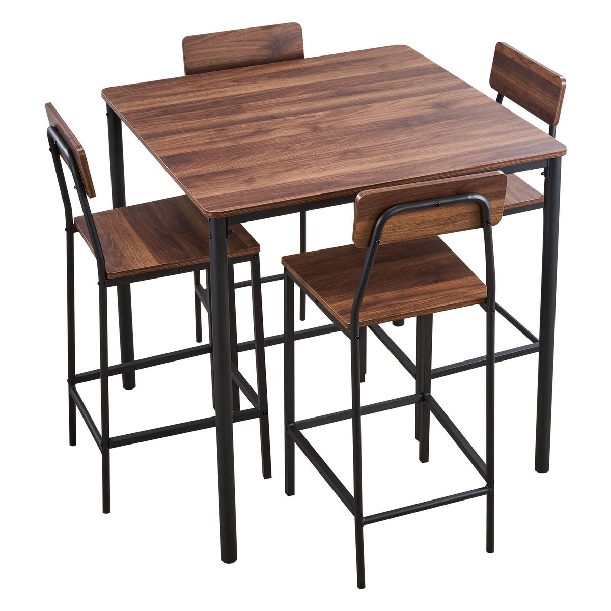 VEVOR Bar Table, 5PCS 35″ Bars Tables Set, Bar Tables and Chair Set with Rounded Edge Design, Square Pub Table with Four Stools for Living Room, Dining Room, Kitchen, Walnut Color, Black - BTZEK5JTFXGYDEG0I001V0 - view 10