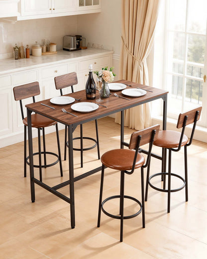 VEVOR Bar Table, 5PCS 47″ Bars Tables Set, Bar Tables and Chair Set with Rounded Edge Design, Rectangular Pub Table with Four Stools for Living Room, Dining Room, Kitchen, Walnut Color, Black - BTZEK5JTJXGY9TYCM001V0 - view 3