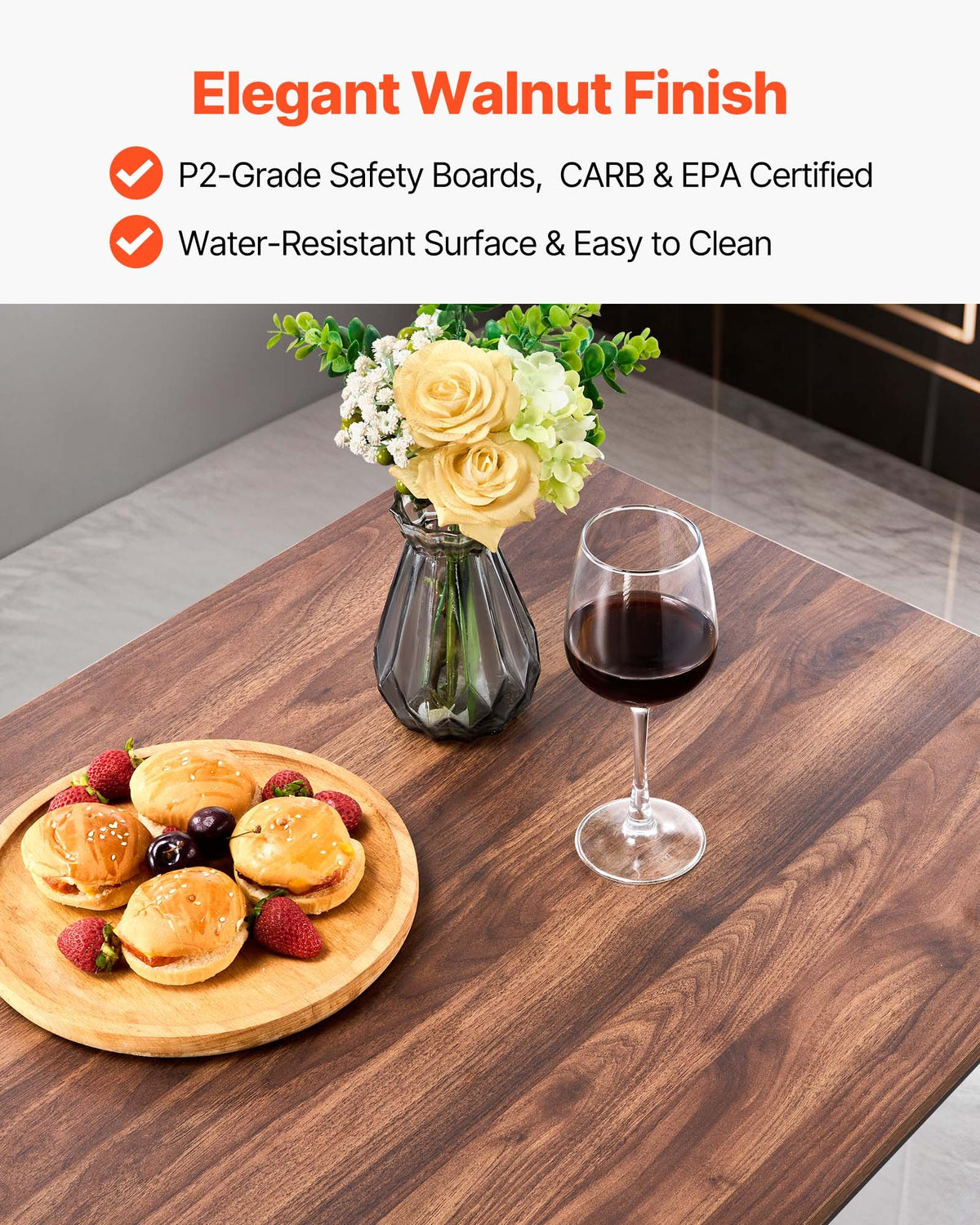 VEVOR Bar Table, 5PCS 47″ Bars Tables Set, Bar Tables and Chair Set with Rounded Edge Design, Rectangular Pub Table with Four Stools for Living Room, Dining Room, Kitchen, Walnut Color, Black - BTZEK5JTJXGY9TYCM001V0 - view 5