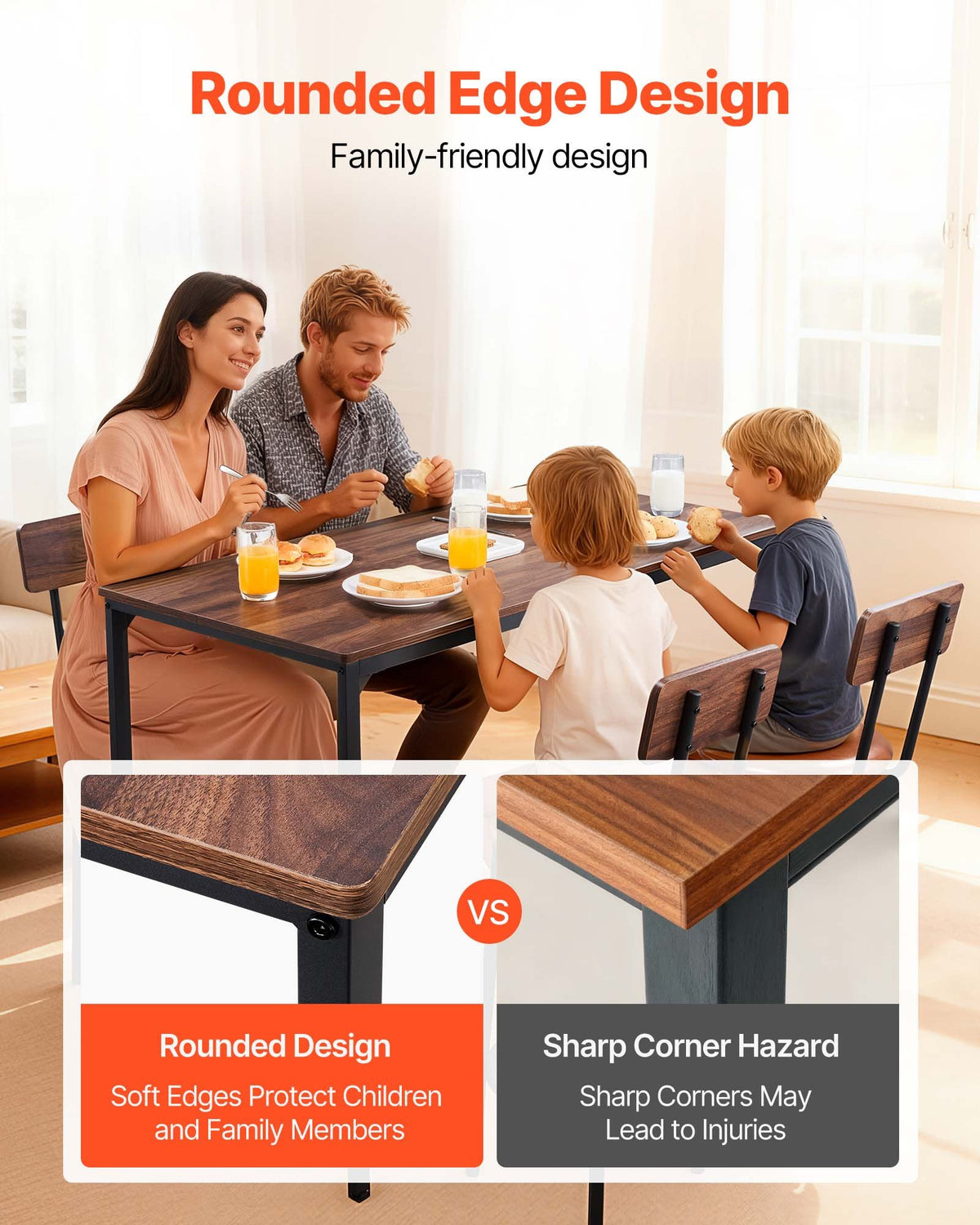 VEVOR Bar Table, 5PCS 47″ Bars Tables Set, Bar Tables and Chair Set with Rounded Edge Design, Rectangular Pub Table with Four Stools for Living Room, Dining Room, Kitchen, Walnut Color, Black - BTZEK5JTJXGY9TYCM001V0 - view 7