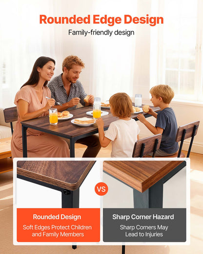 VEVOR Bar Table, 5PCS 47″ Bars Tables Set, Bar Tables and Chair Set with Rounded Edge Design, Rectangular Pub Table with Four Stools for Living Room, Dining Room, Kitchen, Walnut Color, Black - BTZEK5JTJXGY9TYCM001V0 - view 7