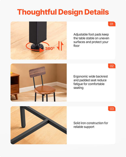VEVOR Bar Table, 5PCS 47″ Bars Tables Set, Bar Tables and Chair Set with Rounded Edge Design, Rectangular Pub Table with Four Stools for Living Room, Dining Room, Kitchen, Walnut Color, Black - BTZEK5JTJXGY9TYCM001V0 - view 8