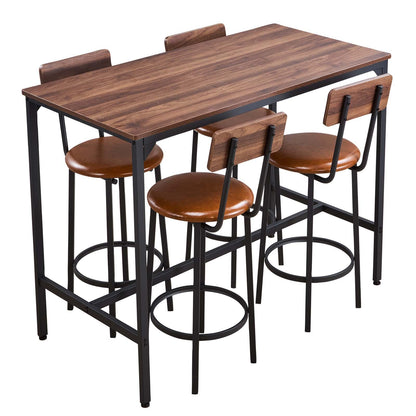 VEVOR Bar Table, 5PCS 47″ Bars Tables Set, Bar Tables and Chair Set with Rounded Edge Design, Rectangular Pub Table with Four Stools for Living Room, Dining Room, Kitchen, Walnut Color, Black - BTZEK5JTJXGY9TYCM001V0 - view 10