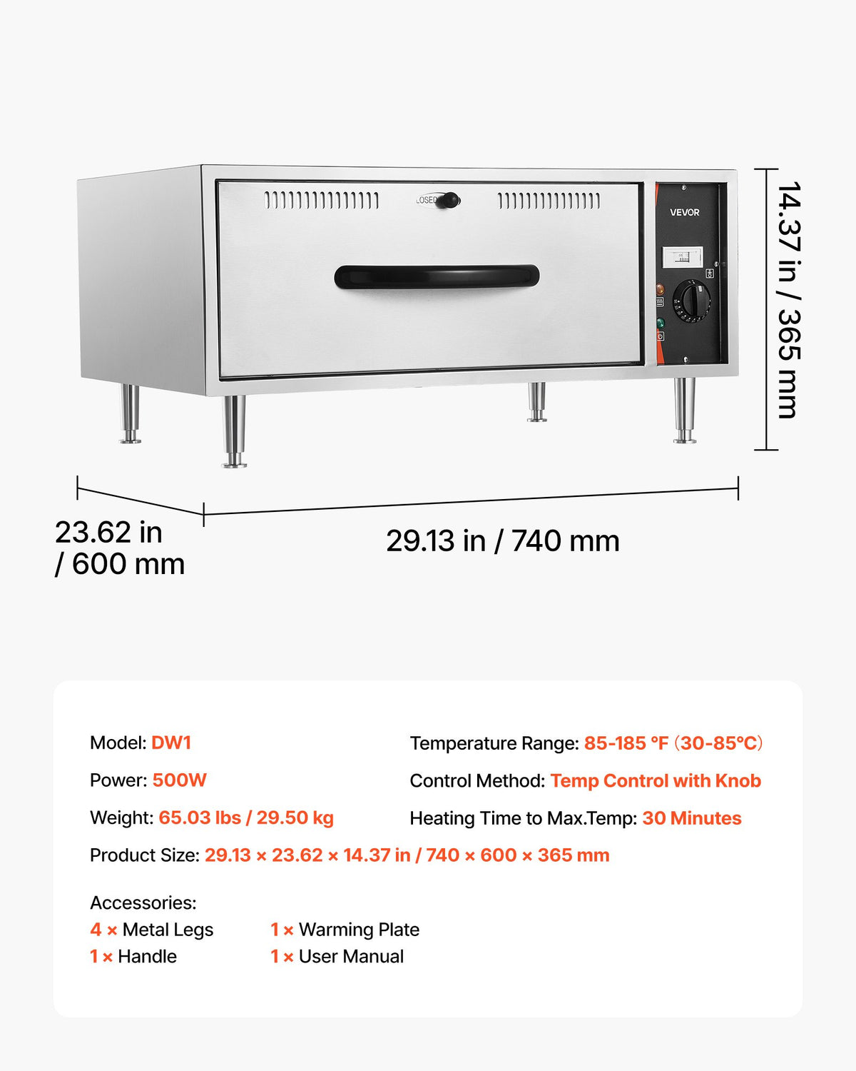 VEVOR Commercial Electric Drawer Warmer, Single-Drawer Stainless Steel Food Warmer, Freestanding Standard Warming Drawer Cabinet, 85°F–185°F Wide Temperature Range, for Restaurant, Hotel & Bakery - BWCTDLSBZX1G4DKGK001V1 - view 8