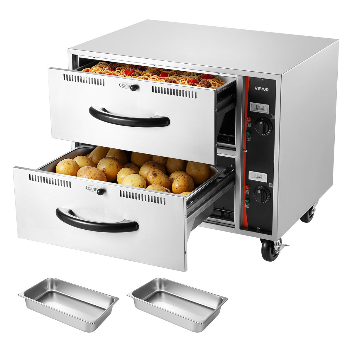 VEVOR Commercial Electric Drawer Warmer, Two-Drawer Stainless Steel Food Warmer, Freestanding Standard Warming Drawer Cabinet, 85°F–185°F Wide Temperature Range, for Restaurant, Hotel Buffet & Bakery - BWCTDLSBZX2GCII22001V1 - view 1
