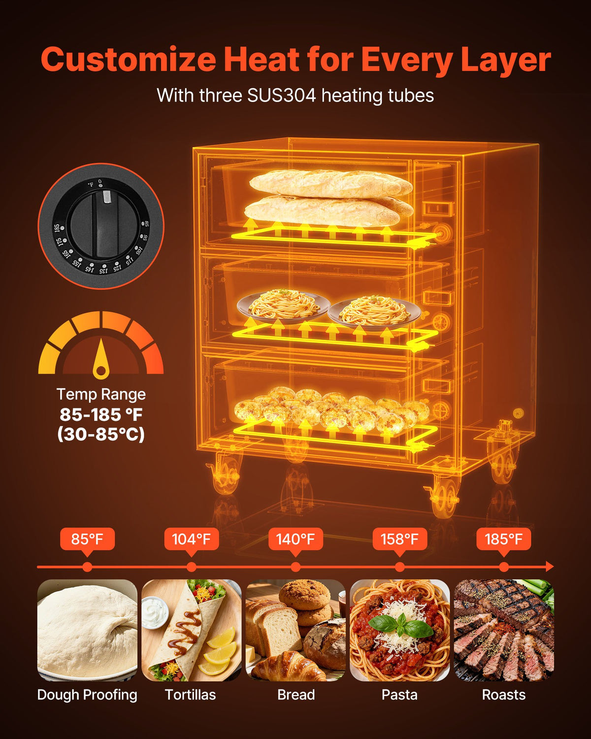 VEVOR Commercial Electric Drawer Warmer, Three-Drawer Stainless Steel Food Warmer, Freestanding Standard Warming Drawer Cabinet, 85°F–185°F Wide Temperature Range, for Restaurant, Hotel Buffet, Bakery - BWCTDLSBZX3G3CX5S001V1 - view 4
