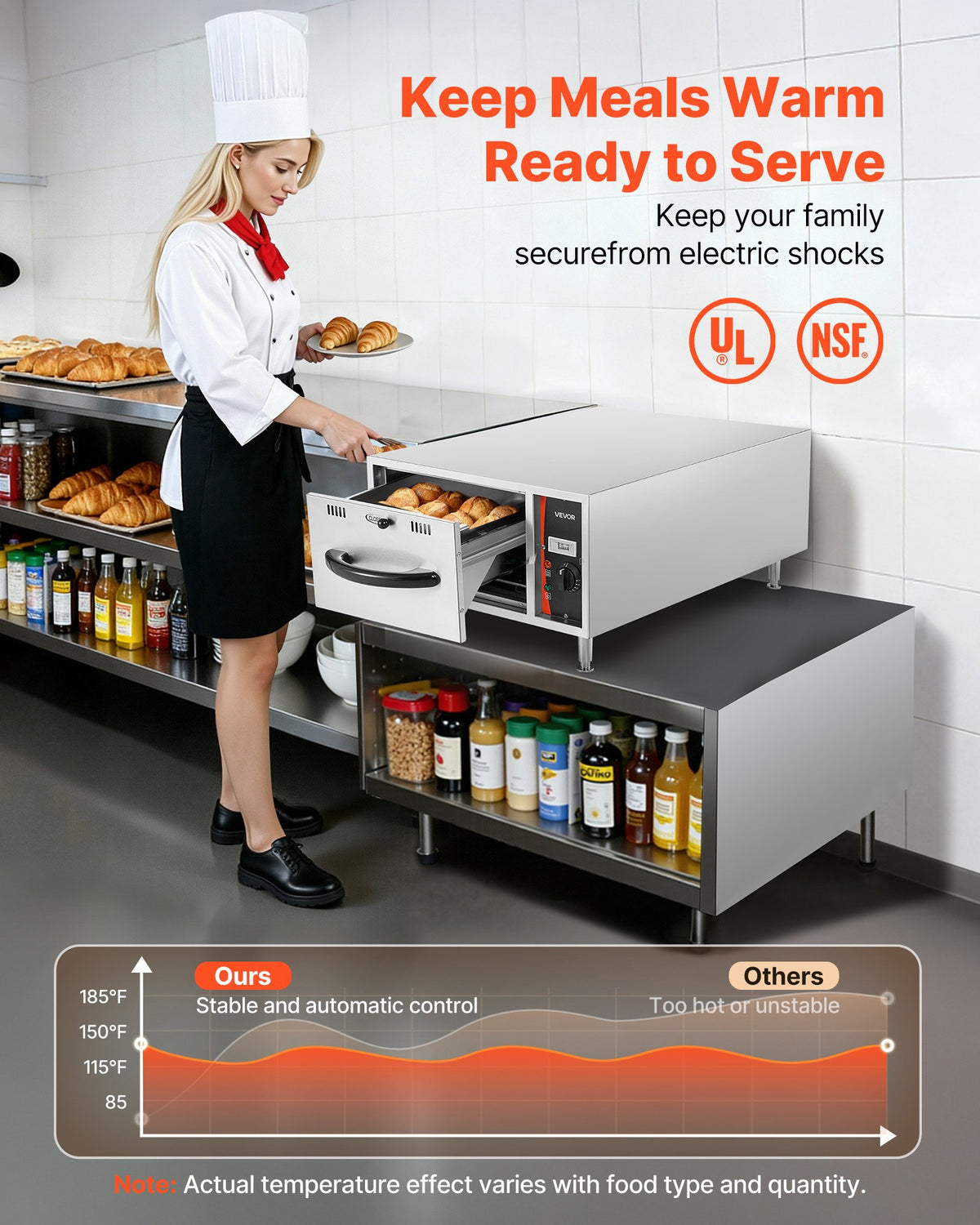 VEVOR Commercial Electric Drawer Warmer, Single-Drawer Stainless Steel Food Warmer, Freestanding Slim Warming Drawer Cabinet, 85°F–185°F Wide Temperature Range, for Restaurant, Hotel, Bakery & Kitchen - BWCTDLSZX1G0IG6Y9001V1 - view 3