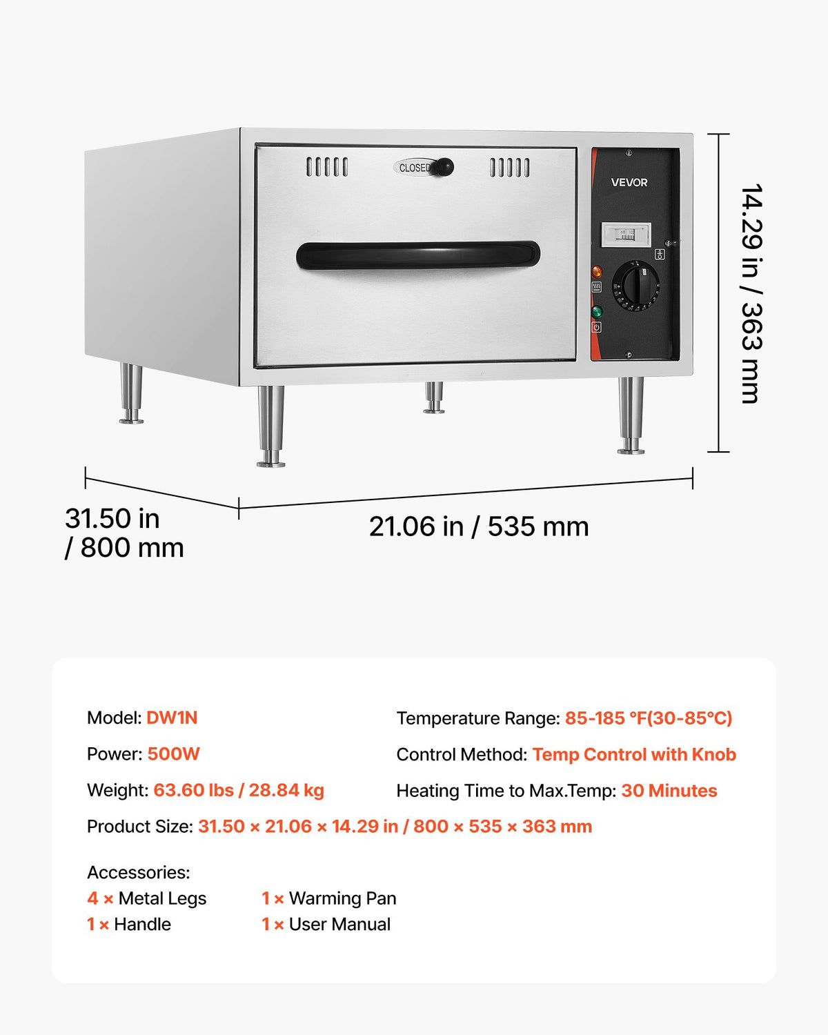 VEVOR Commercial Electric Drawer Warmer, Single-Drawer Stainless Steel Food Warmer, Freestanding Slim Warming Drawer Cabinet, 85°F–185°F Wide Temperature Range, for Restaurant, Hotel, Bakery & Kitchen - BWCTDLSZX1G0IG6Y9001V1 - view 8
