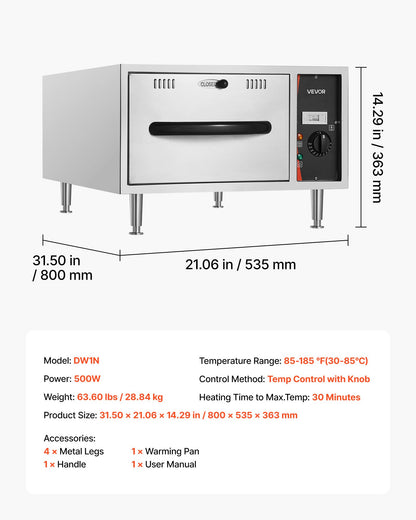 VEVOR Commercial Electric Drawer Warmer, Single-Drawer Stainless Steel Food Warmer, Freestanding Slim Warming Drawer Cabinet, 85°F–185°F Wide Temperature Range, for Restaurant, Hotel, Bakery & Kitchen - BWCTDLSZX1G0IG6Y9001V1 - view 8