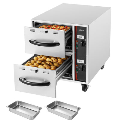 VEVOR Commercial Electric Drawer Warmer, 2 Full-Size Pan Stainless Steel Food Warmer, Freestanding Standard Warming Drawer Cabinet, 85°F–185°F Wide Temperature Range, for Restaurant, Hotel Buffet & Bakery - BWCTDLSZX2G0BGDE7001V1 - view 1