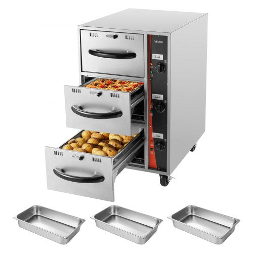 VEVOR Commercial Electric Drawer Warmer, Three-Drawer Stainless Steel Food Warmer, Freestanding Compact Warming Drawer Cabinet, 85°F–185°F Wide Temperature Range, for Restaurant, Hotel Buffet & Bakery - BWCTDLSZX3G05KLPH001V1 - view 2