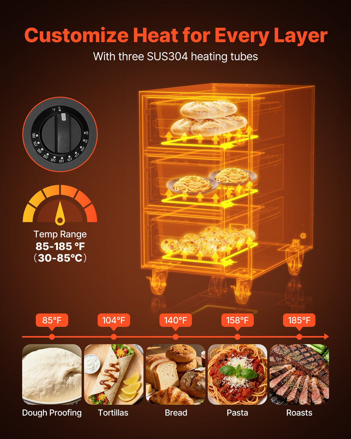 VEVOR Commercial Electric Drawer Warmer, Three-Drawer Stainless Steel Food Warmer, Freestanding Compact Warming Drawer Cabinet, 85°F–185°F Wide Temperature Range, for Restaurant, Hotel Buffet & Bakery - BWCTDLSZX3G05KLPH001V1 - view 4