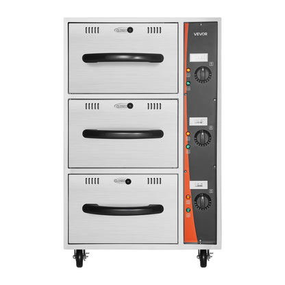 VEVOR Commercial Electric Drawer Warmer, Three-Drawer Stainless Steel Food Warmer, Freestanding Compact Warming Drawer Cabinet, 85°F–185°F Wide Temperature Range, for Restaurant, Hotel Buffet & Bakery - BWCTDLSZX3G05KLPH001V1 - view 10